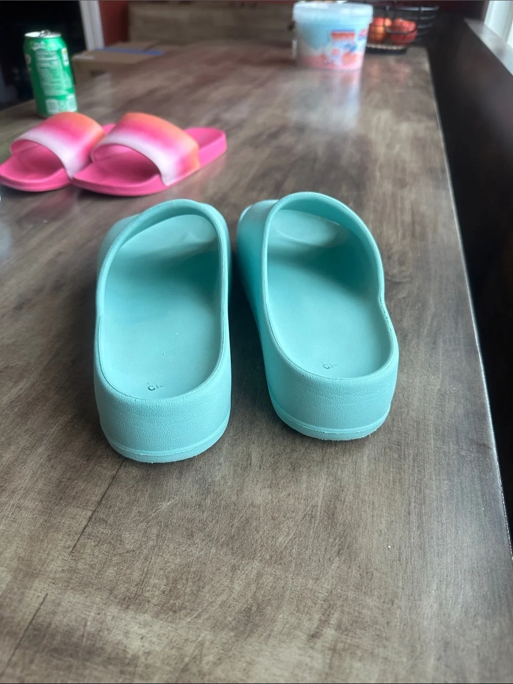 3 Girls Pair Slide Sandals Lot - Coral Ombre + Mint + Light Aqua